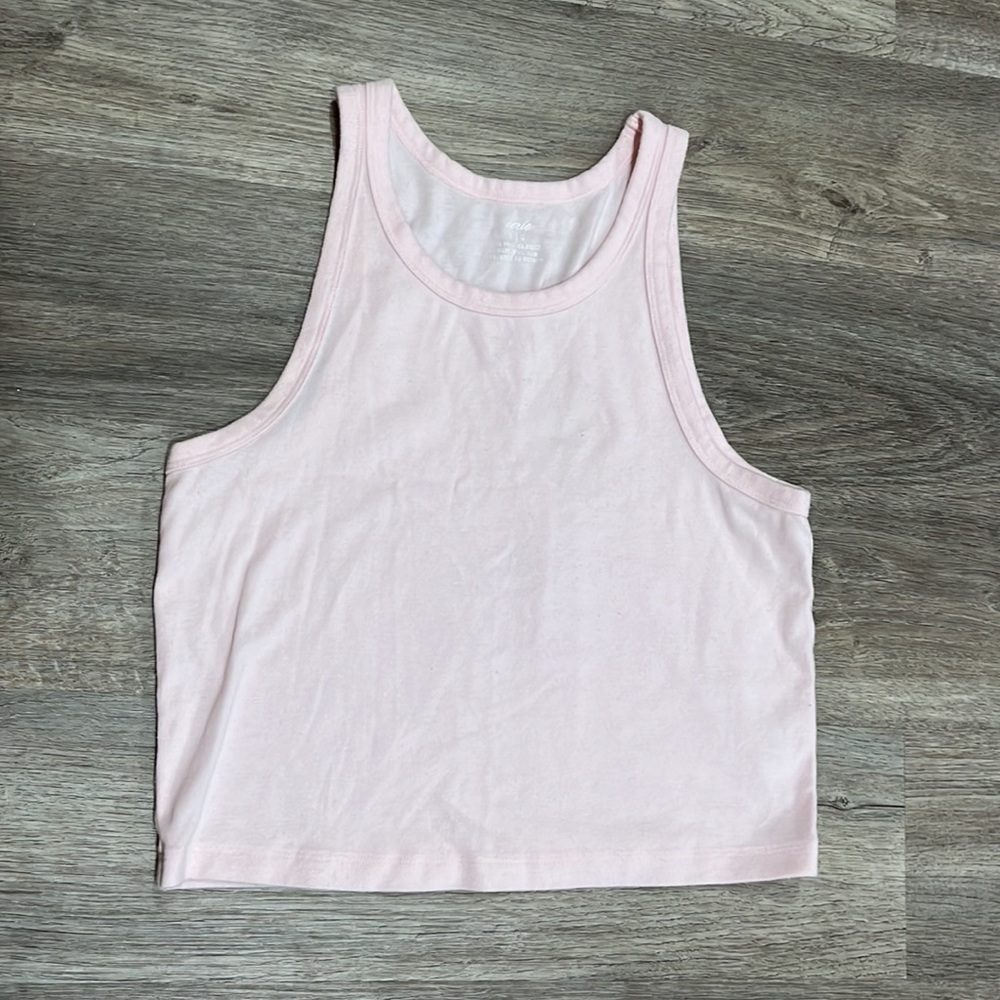 Aerie Casual High Neck Light Pink Cropped Tank Top in a size Women’s Large